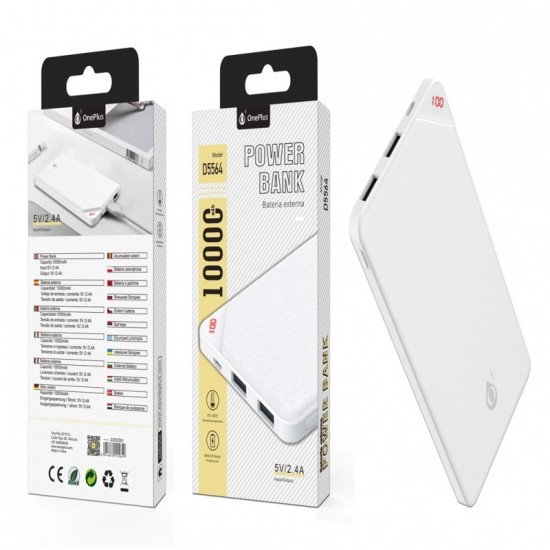 POWER BANK ONE PLUS D5564 10000MAH BRANCO POWER BANK ONE PLUS D5564 10000MAH BRANCO